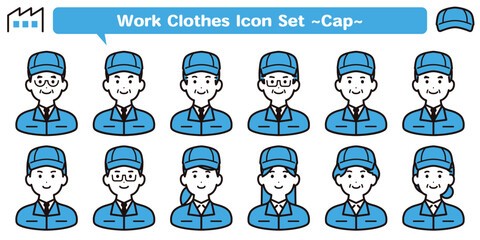 帽子と作業着を着た人物アイコンセット
