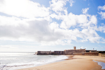 Beautiful view of ocean beach Carcavelos, Lisbon Portugal.