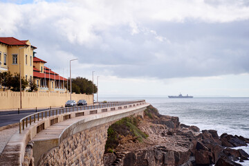 Fototapeta premium Ocean view promenade in Portugal town.