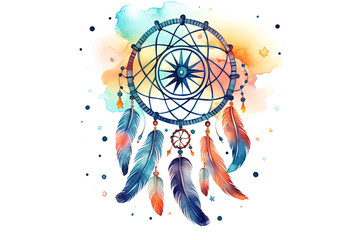 Obraz premium Indian dream catcher artistic scene with watercolor effects to mix contrasting colors