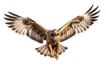 Obraz premium Portrait of brown Hawk or Falcon isolated on transparent background, raptors animal wildlife and habitat concept, Environmental Conservation