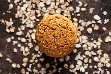 Homemade tasty oatmeal cookies. Healthy snack concept. Sweet dessert. Close up