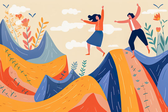 Illustrations of people embracing unexpected setbacks as opportunities for growth and change