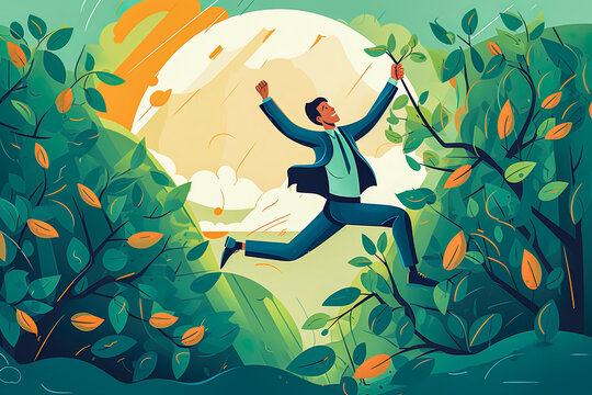 Illustrations of people embracing unexpected setbacks as opportunities for growth and change