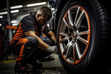 How to get lug nuts off tire, stock photo, professional color grading. Generative AI. - obrazy, fototapety, plakaty