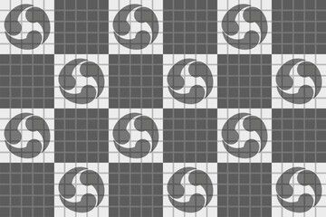 Tiled floor of the touristic and eastern neighborhood of Liberdade in São Paulo city, Brazil. Shiyuriken or Shuriken: Characterizes the throwing weapon of Japanese ninjas. © Stefan Lambauer