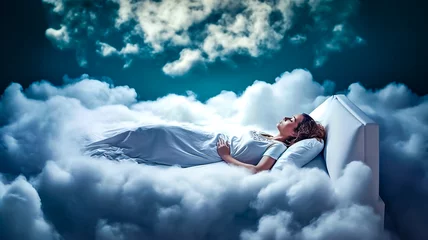 Fotobehang Femme dormant paisiblement dans son lit © Concept Photo Studio