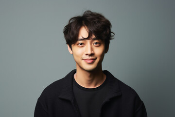 Fototapeta premium Photo portrait of handsome nice asian man smiling and looking camera generative AI
