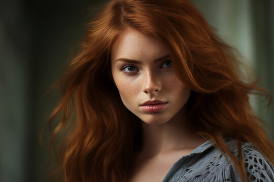 Young red hair natural beauty fashion model girl Generative AI picture
