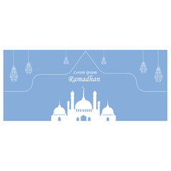 Naklejka premium Ramadan Sale special offer web banner design with beautiful crescent lantern mosque white color 50% off design