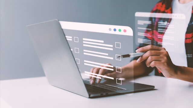 Online survey questionnaire with checkboxes. Complete an online survey form Creating a satisfaction survey form and voting to vote. Assessment for business development to rank customer satisfaction.