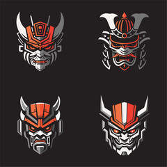 Samurai warrior mecha robot head vector logo