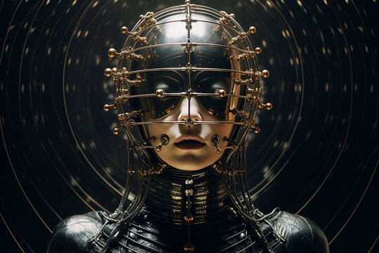 1950's Atomic age portrait of model as astronaut wearing sci-fi style space suit and helmet in preparation for experimental interstellar travel to the moon and beyond.	
