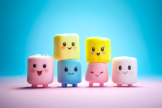 Personnages amusants et satisfaits en shamallow