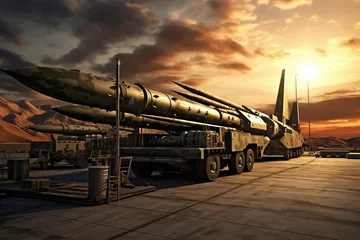 Tissu par mètre Prague war and weapon - army artillery - tactical ground-air ballistic missiles on the launch ramp