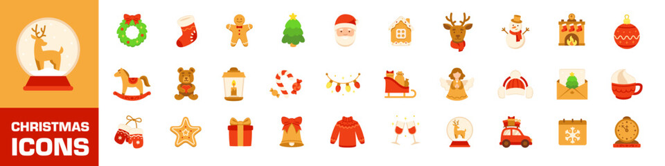 Christmas icon set. Isolated winter vector signs.