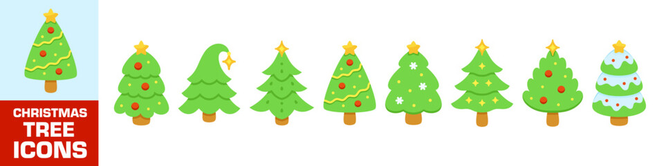 Christmas tree vector set. Green pine sign.