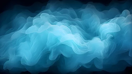 Papier Peint photo Lavable Ondes fractales Blue air flow wave effect. Design for visualizing air or water flow. Abstract light air effect.Cold blue air currents on a black background, created with Generative AI technology.