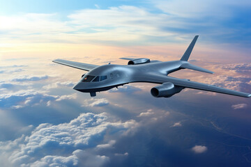 Fototapeta na wymiar Unmanned military drone flies in the sky , combat strike drone, aerial attack