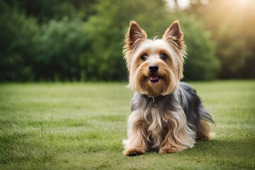 yorkshire terrier sitting on the grass