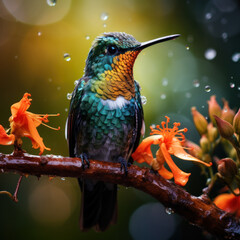 Fototapeta premium Hummingbird in its Natural Habitat, Wildlife Photography, Generative AI