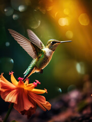 Fototapeta premium Hummingbird in its Natural Habitat, Wildlife Photography, Generative AI