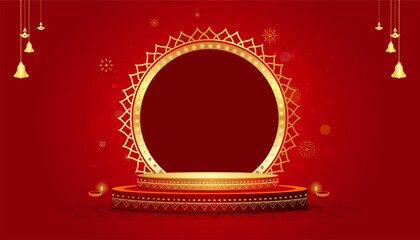 Festive, Luxury, golden, Podium, Showcase stage design for Product display. Indian traditional festival background.