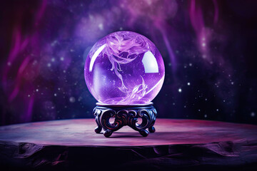 Close up of a magical colourful crystal ball, mysterious background 