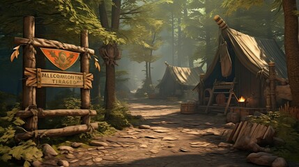 Obraz premium Outdoor gatherings, picnic tradition, tablecloth in the wilderness, camping culinary delights, forest dining, picnic coziness, connection with nature. Generated by AI.