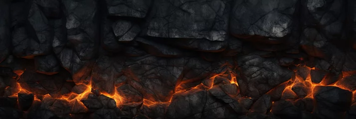 Fotobehang Lava rock with fire gaps between stones background © Diana