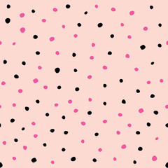 Vector seamless background with pink and black dots