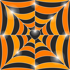Silhouette of a web with a heart in the center. Traditional Halloween design element. Vector illustration