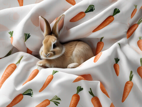 A cuddly bunny and its favorite carrots