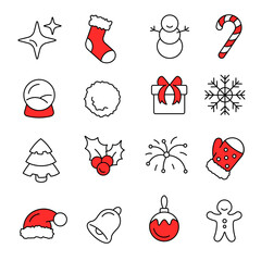 Christmas icon set with snowflakes hats star Christmas tree. Vector icons for business and leisure