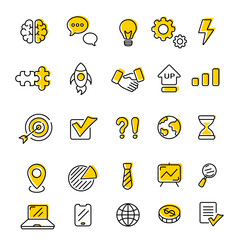 Startup icons. Project launch business report goals icons. Strategy development plan space rocket launch. Vector illustration