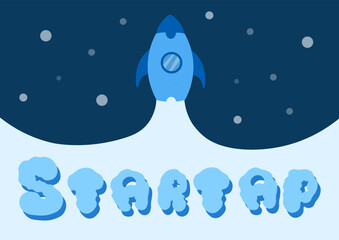 Rocket vector illustration. Startup ideas concept on blue background with title. Vector illustration