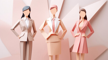 Business Woman made in paper cut craft pose in Engaged Team Collaboration Gesture All made in paper cut craft