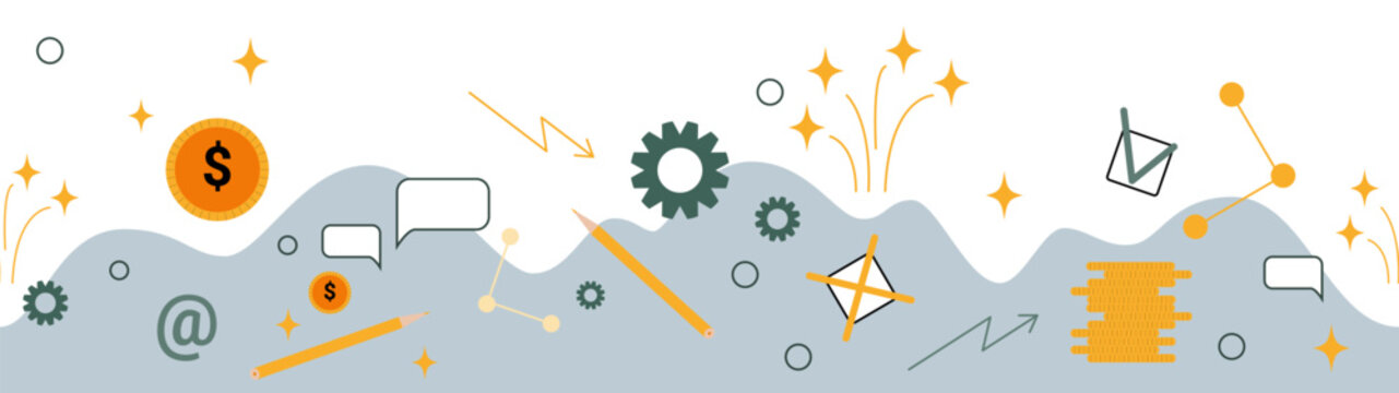 Science, economy or studying concept vector seamless long banner.