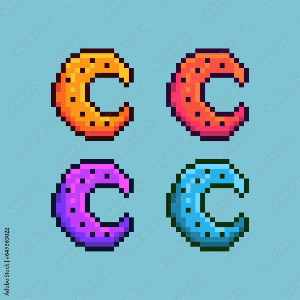 Poster pixel art sets of moon with variation color item asset. simple bits of moon halloween on pixelated s