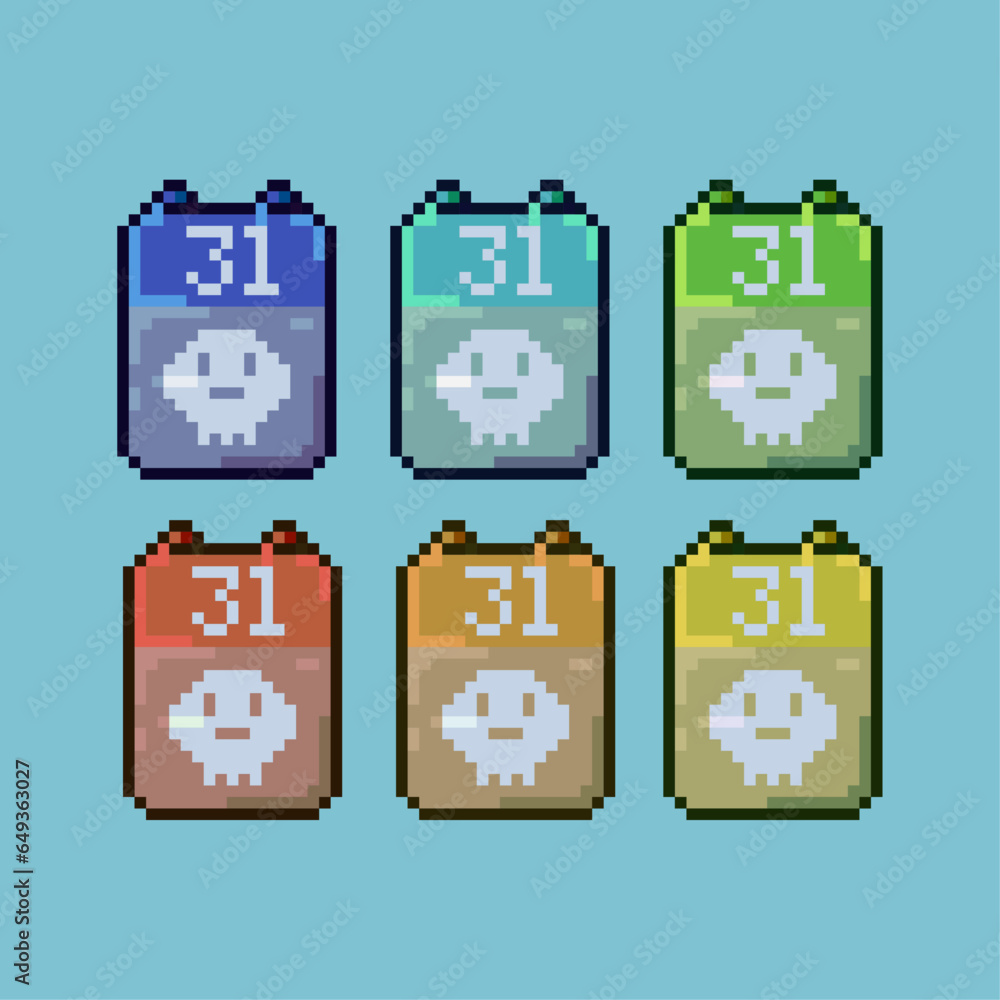 Fototapete pixel art sets of calendar halloween bones with variation color item asset. simple bits of calendar 