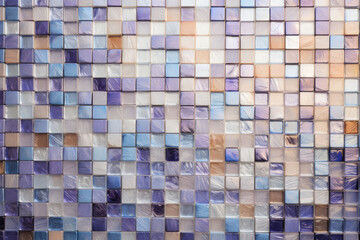 Fototapeta premium Colored glass mosaic in various squares in the silver and dark navy colors. AI generated