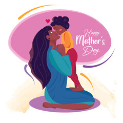Happy afro american mother kissing her daughter Mother day celebration Vector