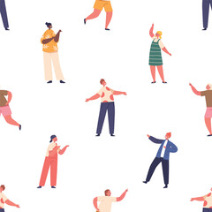 Seamless Pattern with Excited Children Boys And Girls Characters Pointing Fingers, Directing Attention With Gestures