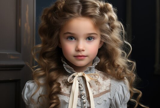 Portrait of a little girl in a victorian dress, AI