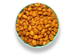 Traditional Indian snacks Peanut masala or Masala in  - colored bowl. crispy and tasty besan or...