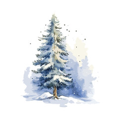 Obraz premium Watercolor fir tree in snow , PNG, Illustration