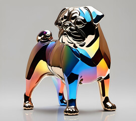 Abstract stained glass style figure of a pug dog in rainbow colors