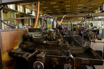 Workshop machines inside abandoned factory