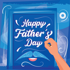 Hand holding an album with mustache Happy father day Vector