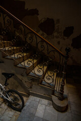 The decorated metal spiral staircases